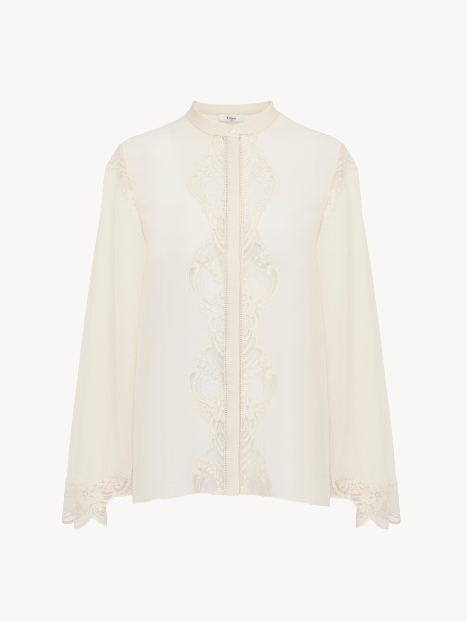 Fluid blouse in silk georgette & lace - Packshot