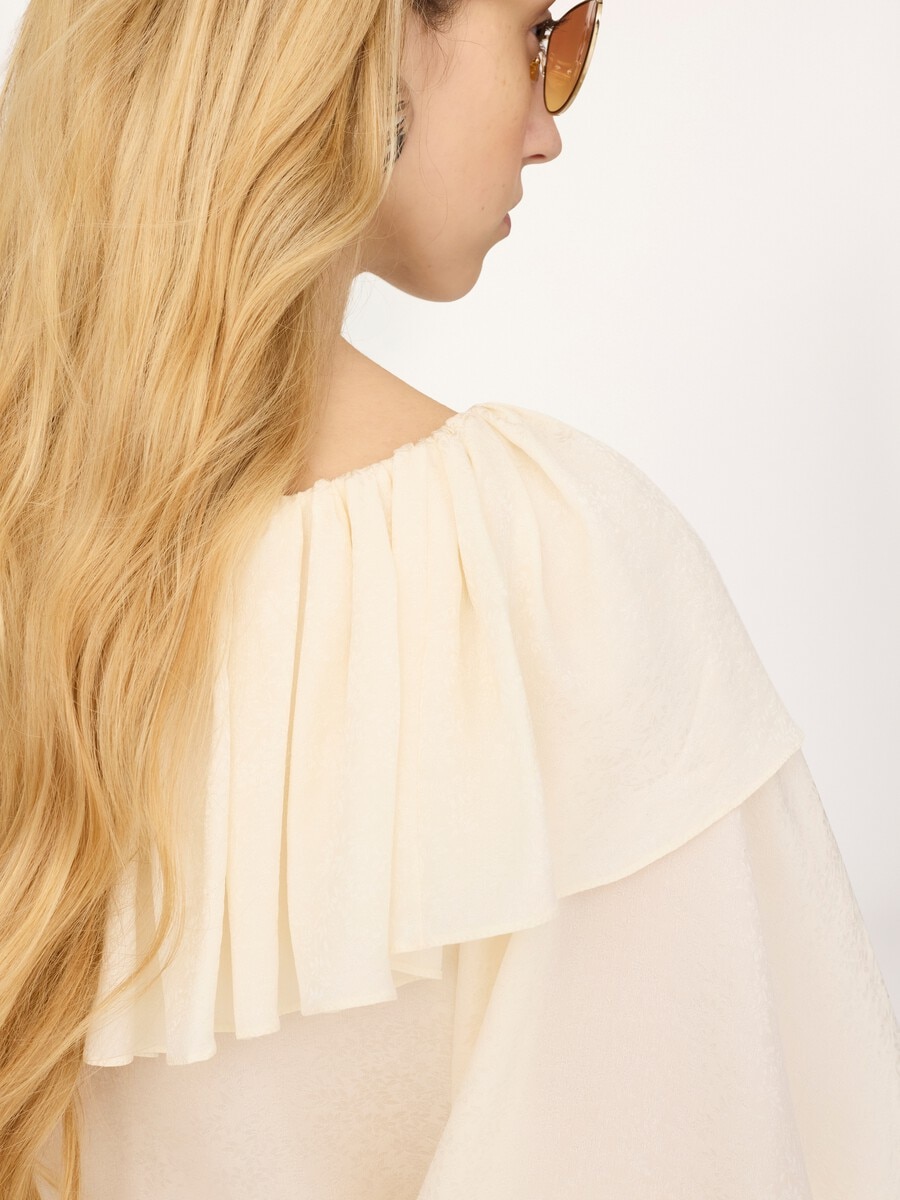 Top fluido con volantes de jacquard de seda - 7