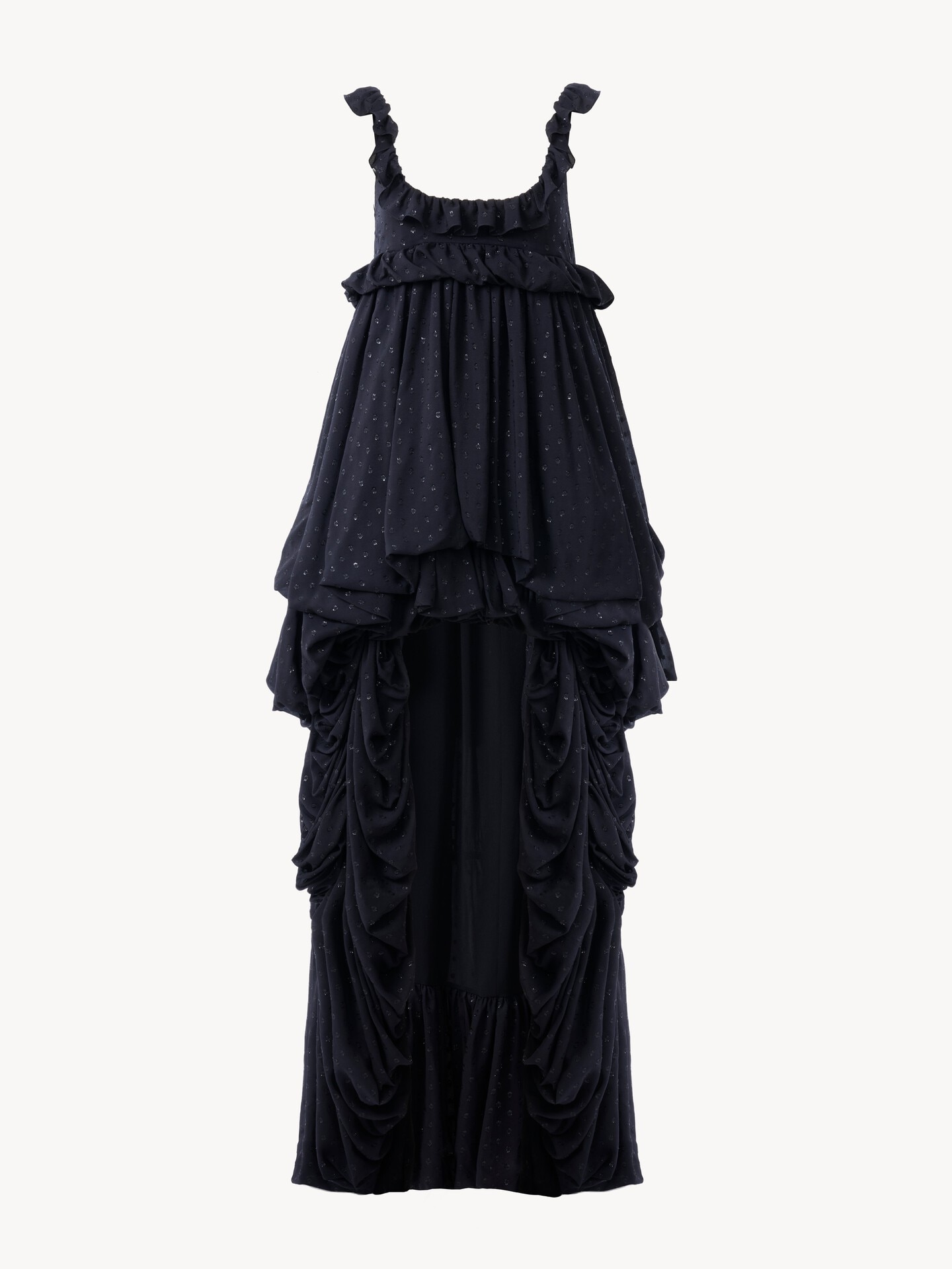 High-low sleeveless dress in silk georgette jacquard & lurex - 2.0