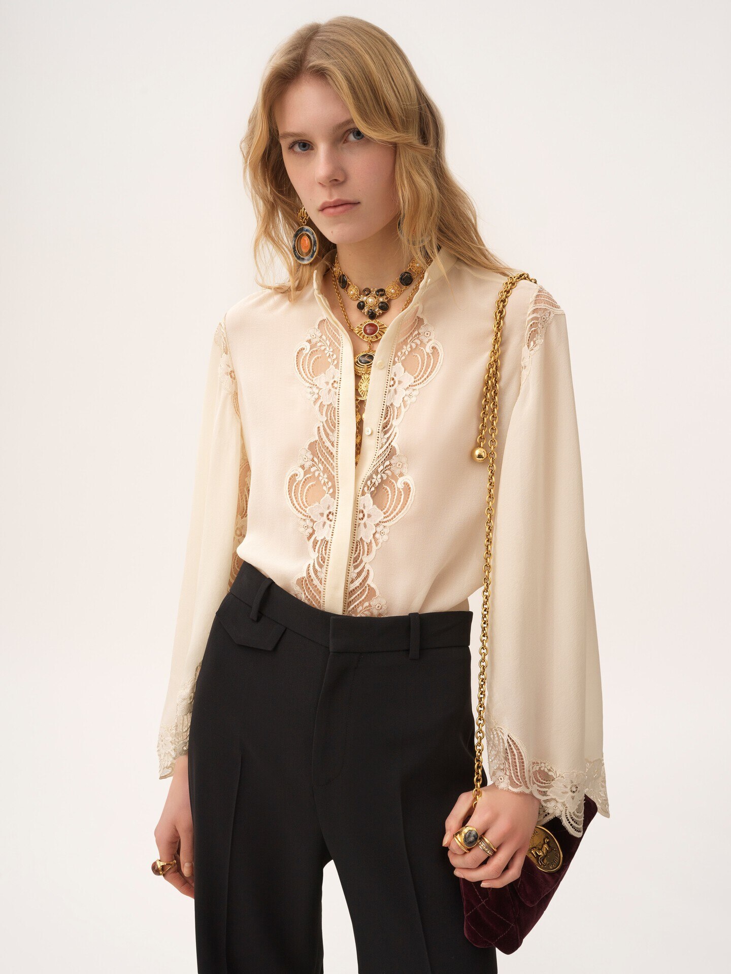 Fluid blouse in silk georgette & lace - 3.0