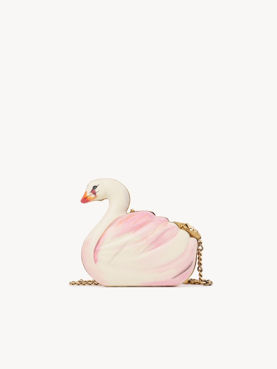 Minaudi&egrave;re Chlo&eacute; Tropicus cisne de cuero pintado a mano - 2