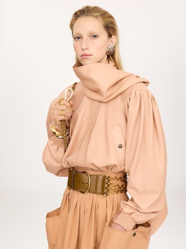 Cropped scarf jacket in leather - 4