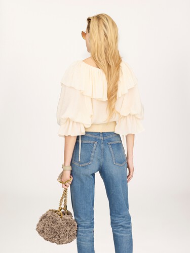 Top fluido con volantes de jacquard de seda - 6