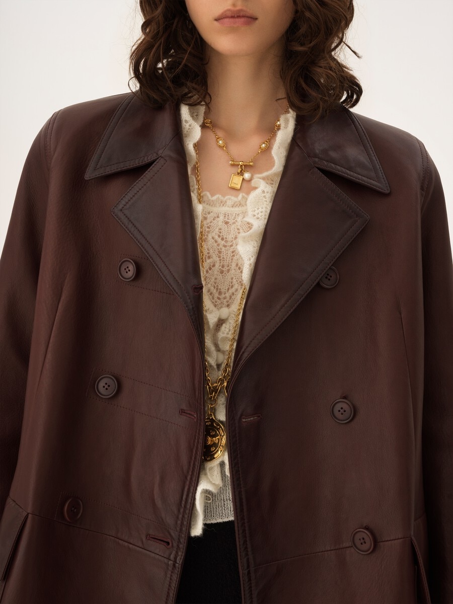 Double-breasted carcoat in leather - 6