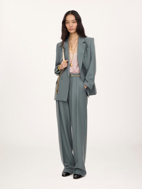 Tailored cigarette pants in wool gabardine