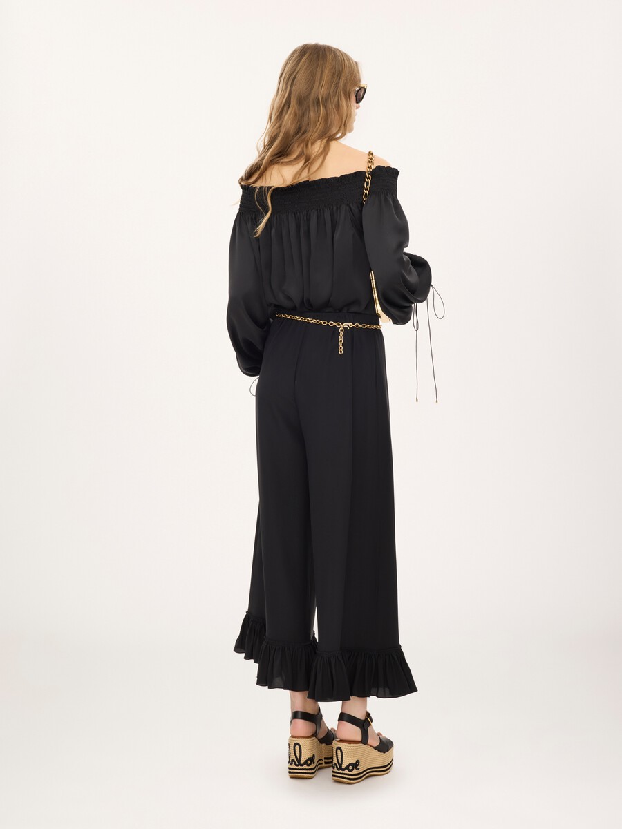 Cropped fluid pants in cr&ecirc;pe de chine - 6