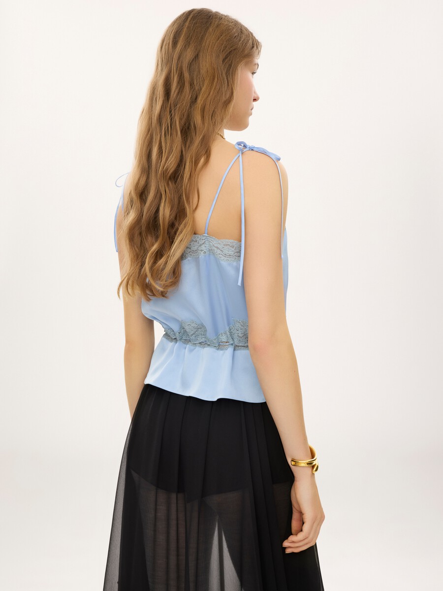 Camisole top in washed silk satin & lace - 4