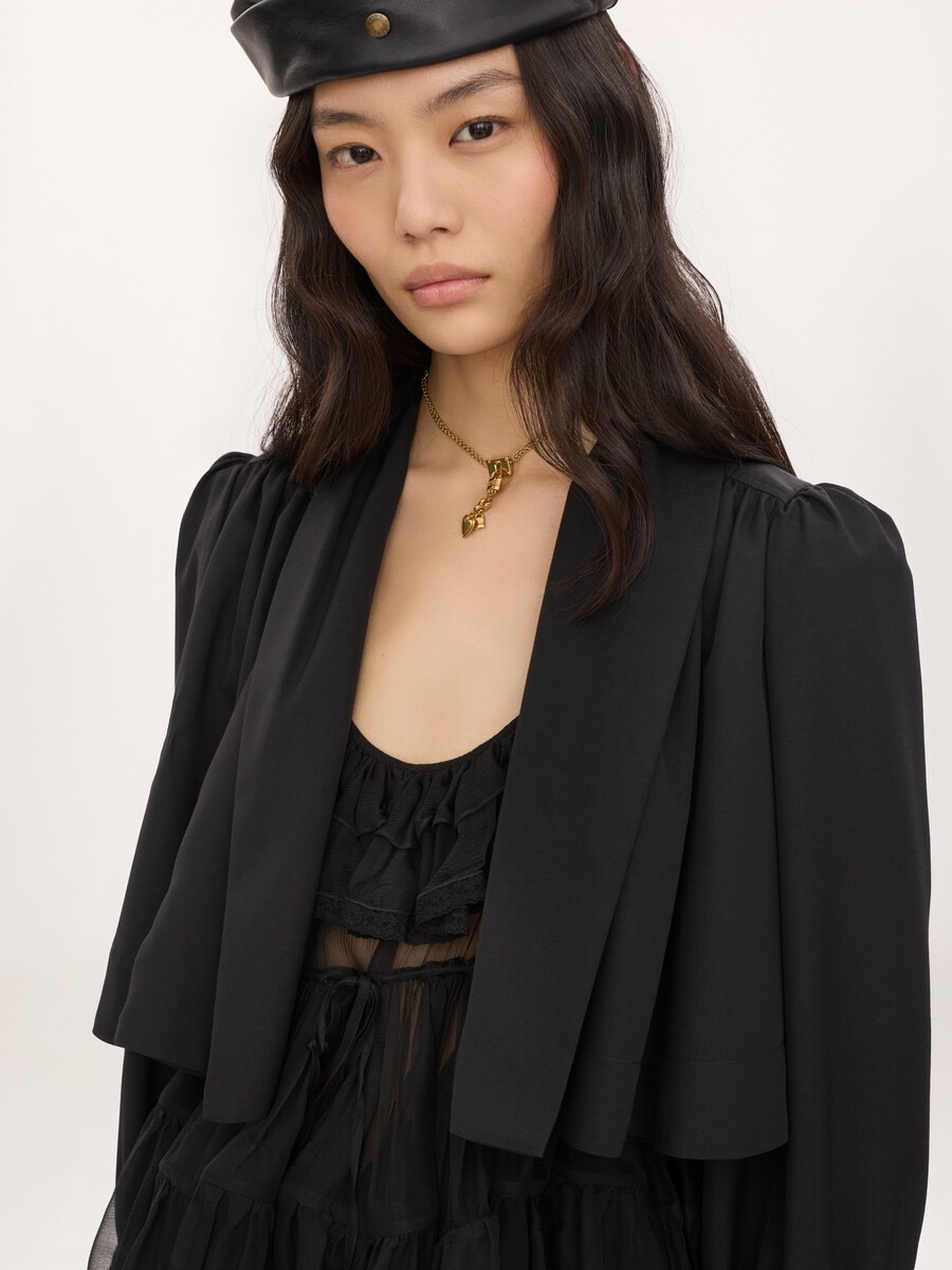 Gathered cropped jacket in washed viscose faille - 8