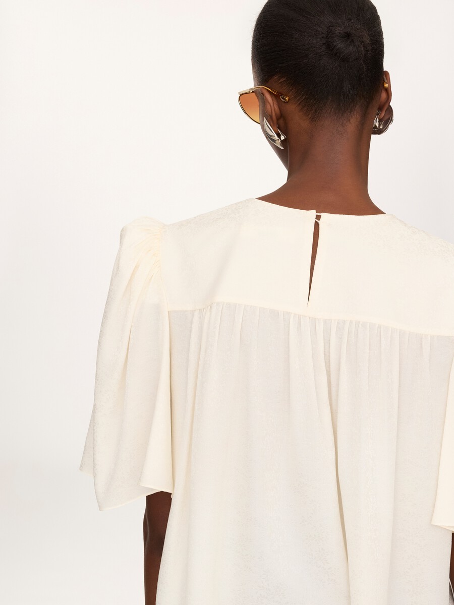 Crew-neck gathered top in silk jacquard - 6