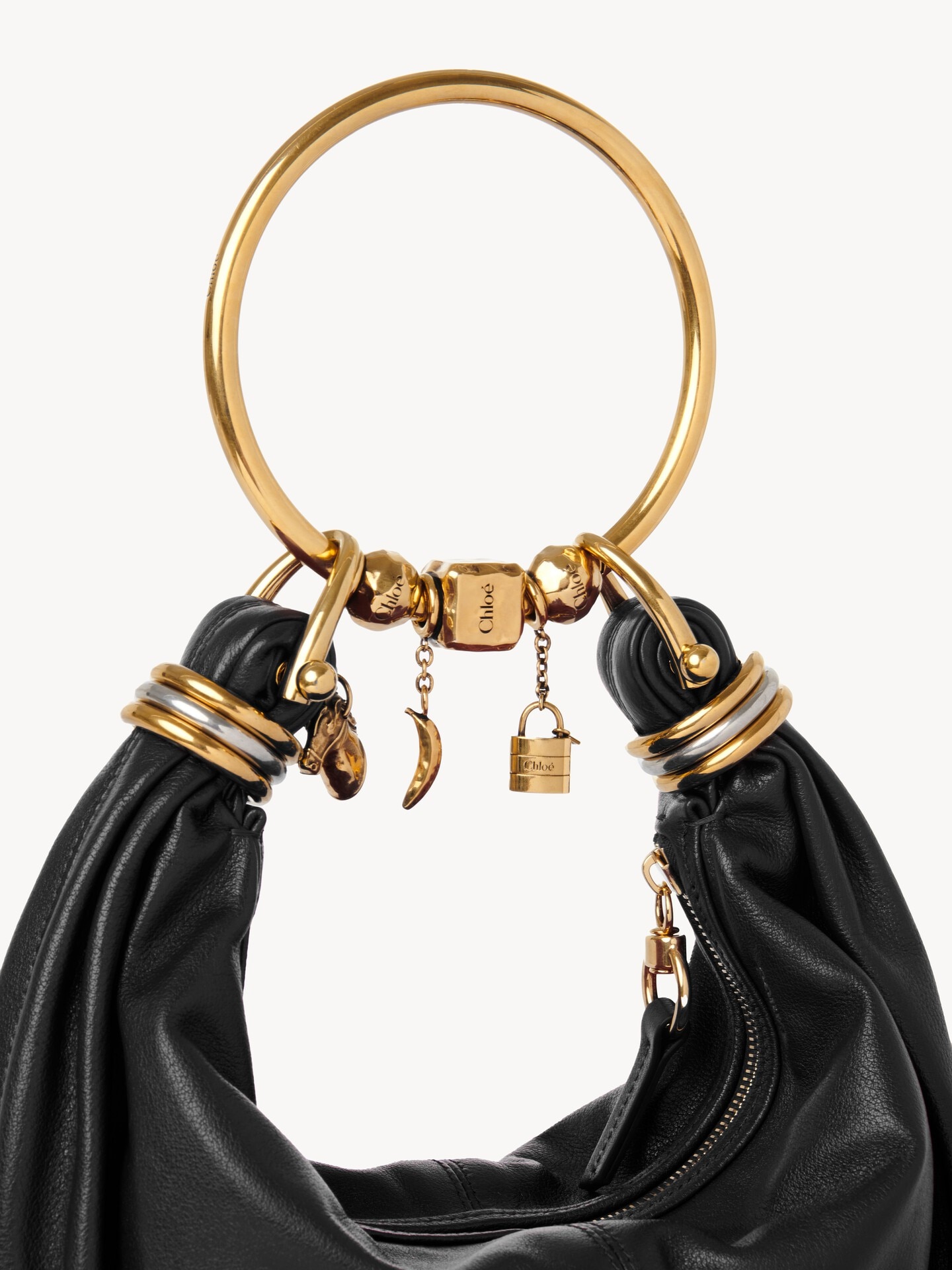 Small Bracelet Hobo bag in grained leather - 6.0