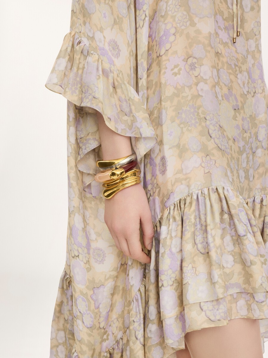 Knee-length ruffled kaftan in silk charmeuse - 6