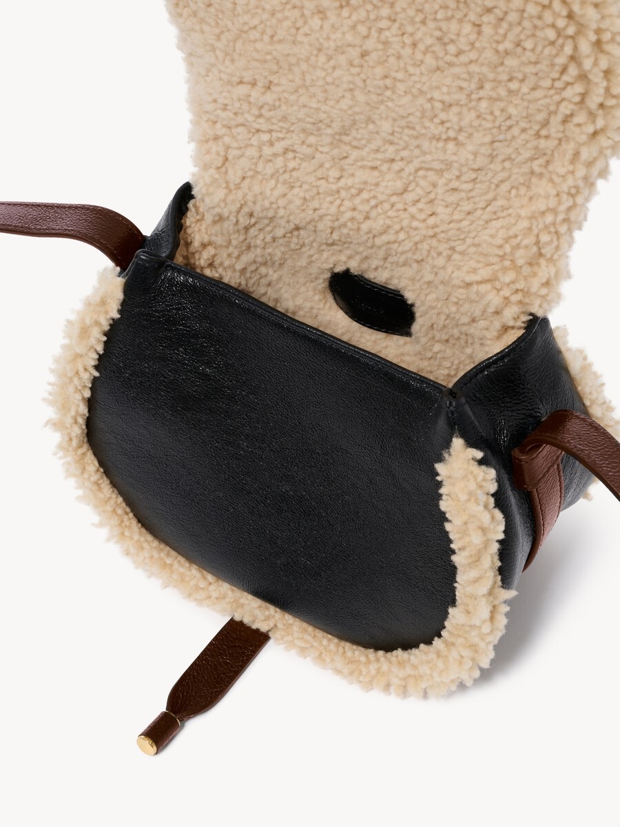 Small Marcie saddle bag in shearling & grained leather - 5
