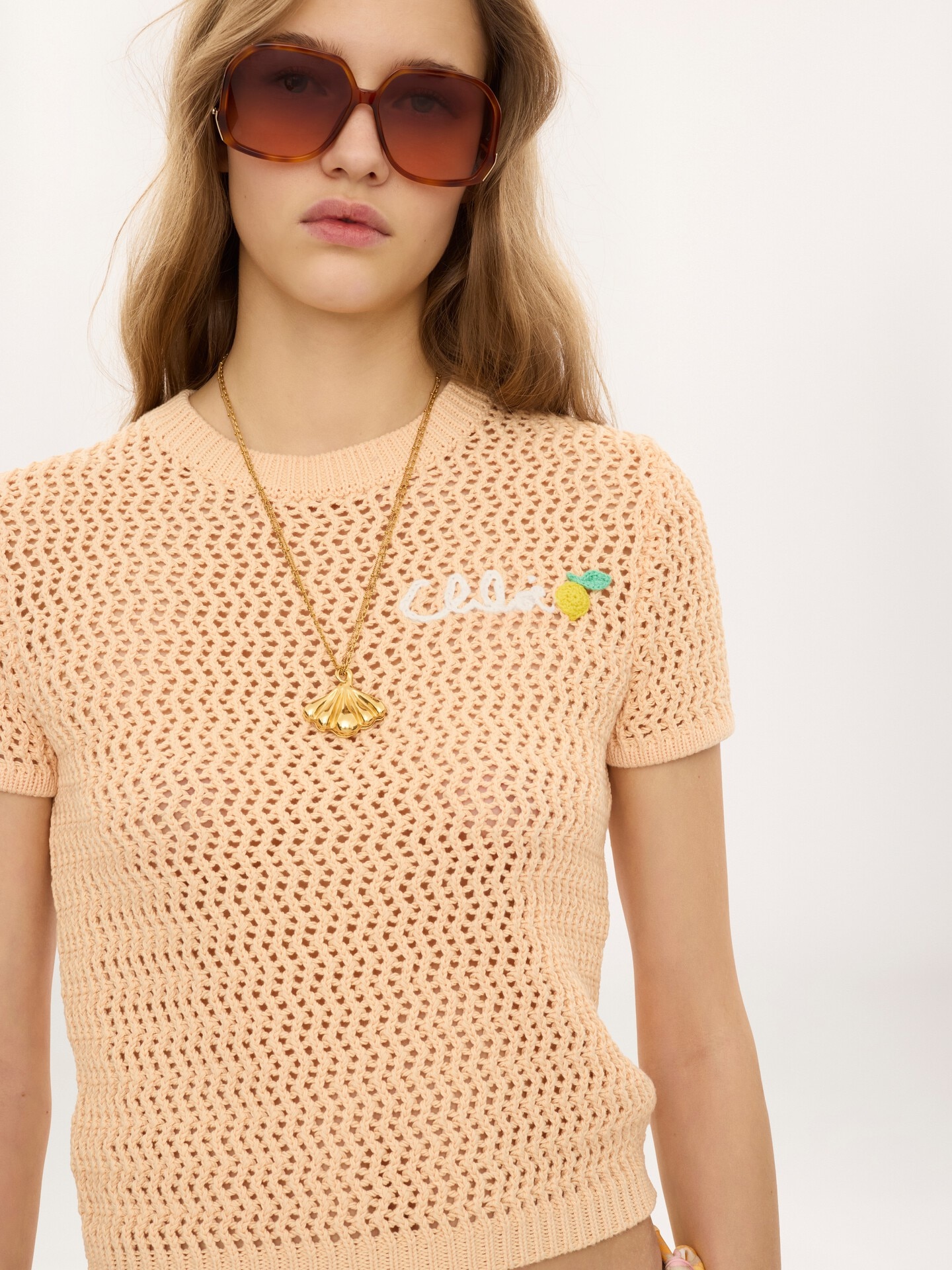 Short-sleeve logo sweater in crochet knit - 5.0