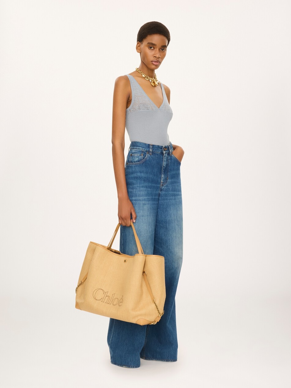 Large Chlo&eacute; Clover double carry bag in raffia-effect fibers