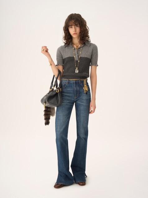 Short-sleeve polo sweater in a wool & cashmere knit