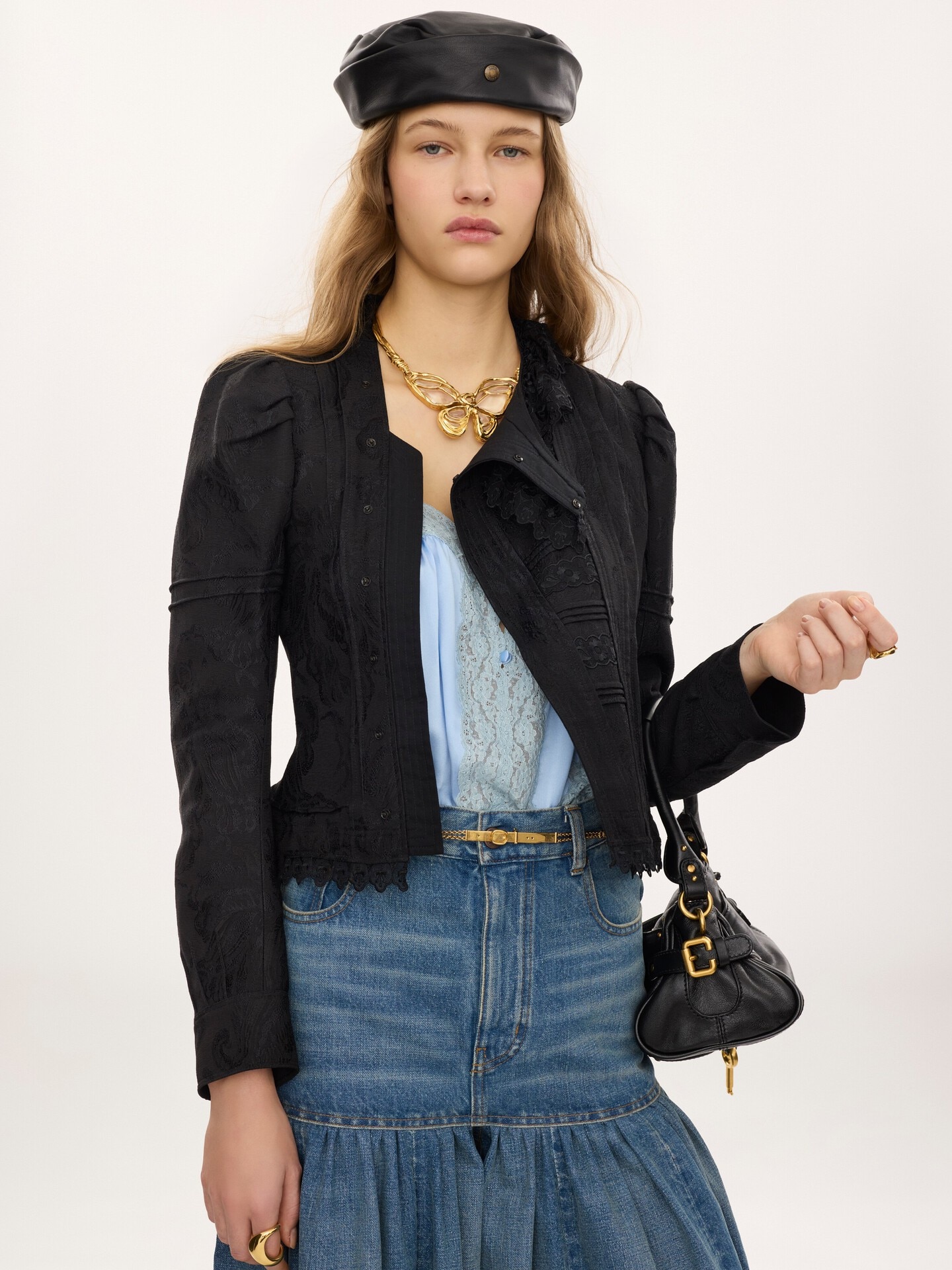 Fitted jacket in silk-blend jacquard & lace - 3.0