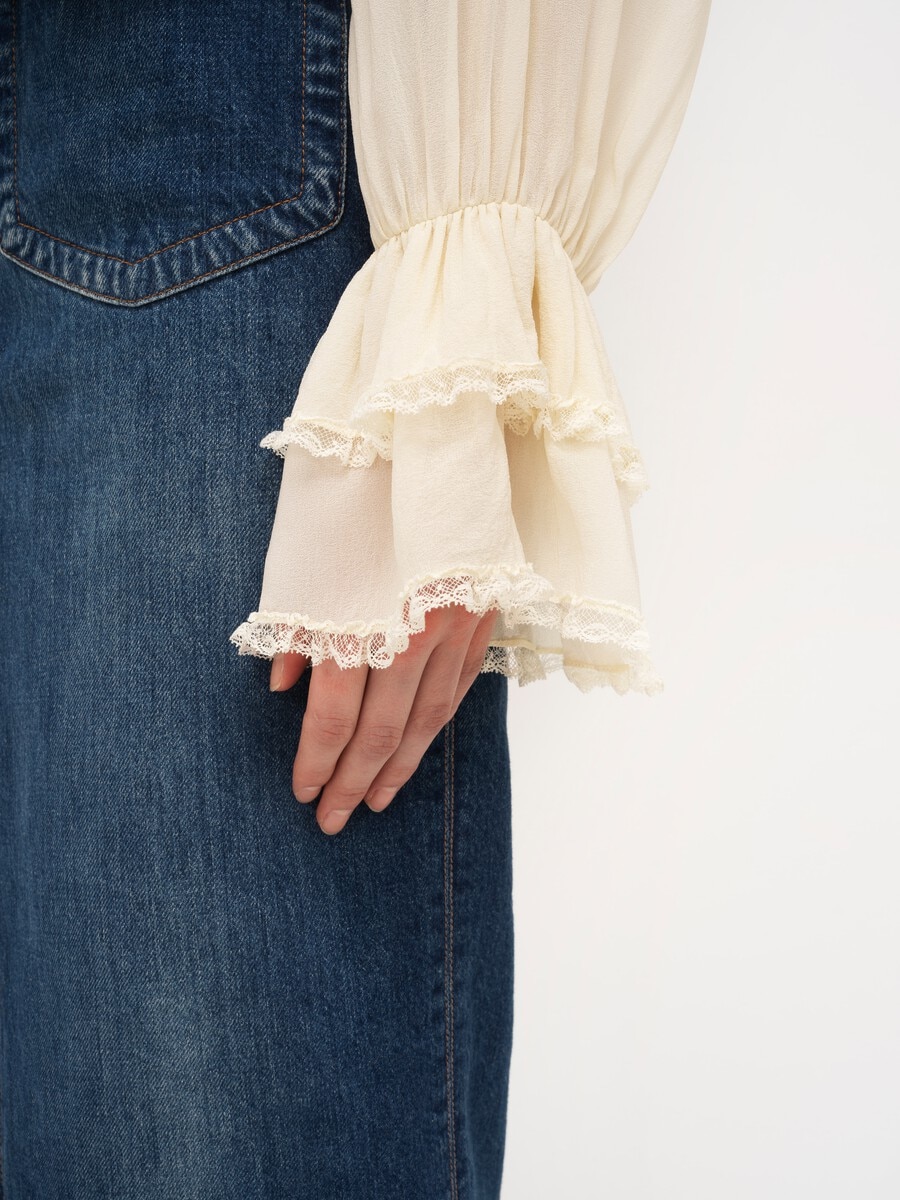 Gathered V-neck top in silk georgette - 8
