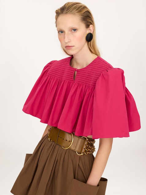 Gathered cropped top in cotton poplin