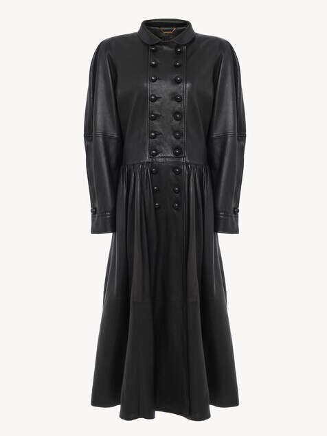 Oversized long riding coat in leather