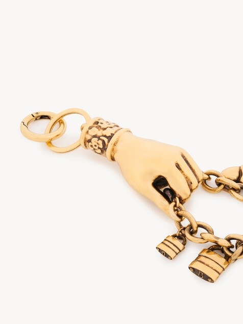 Chlo&eacute; Symbols Hand & Heart key ring bag charm in copper