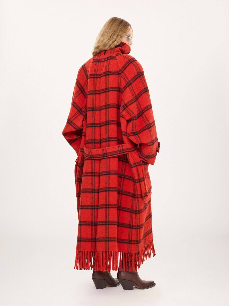 Double-breasted oversized long coat in check double-face wool & alpaca - 4