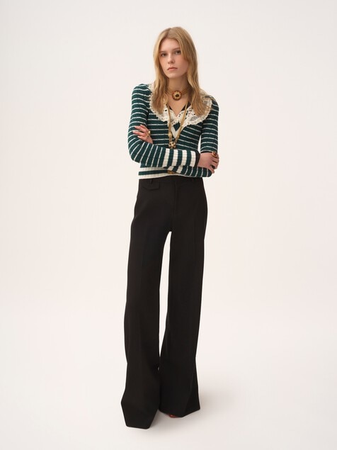 High-rise flared pants in wool grain de poudre