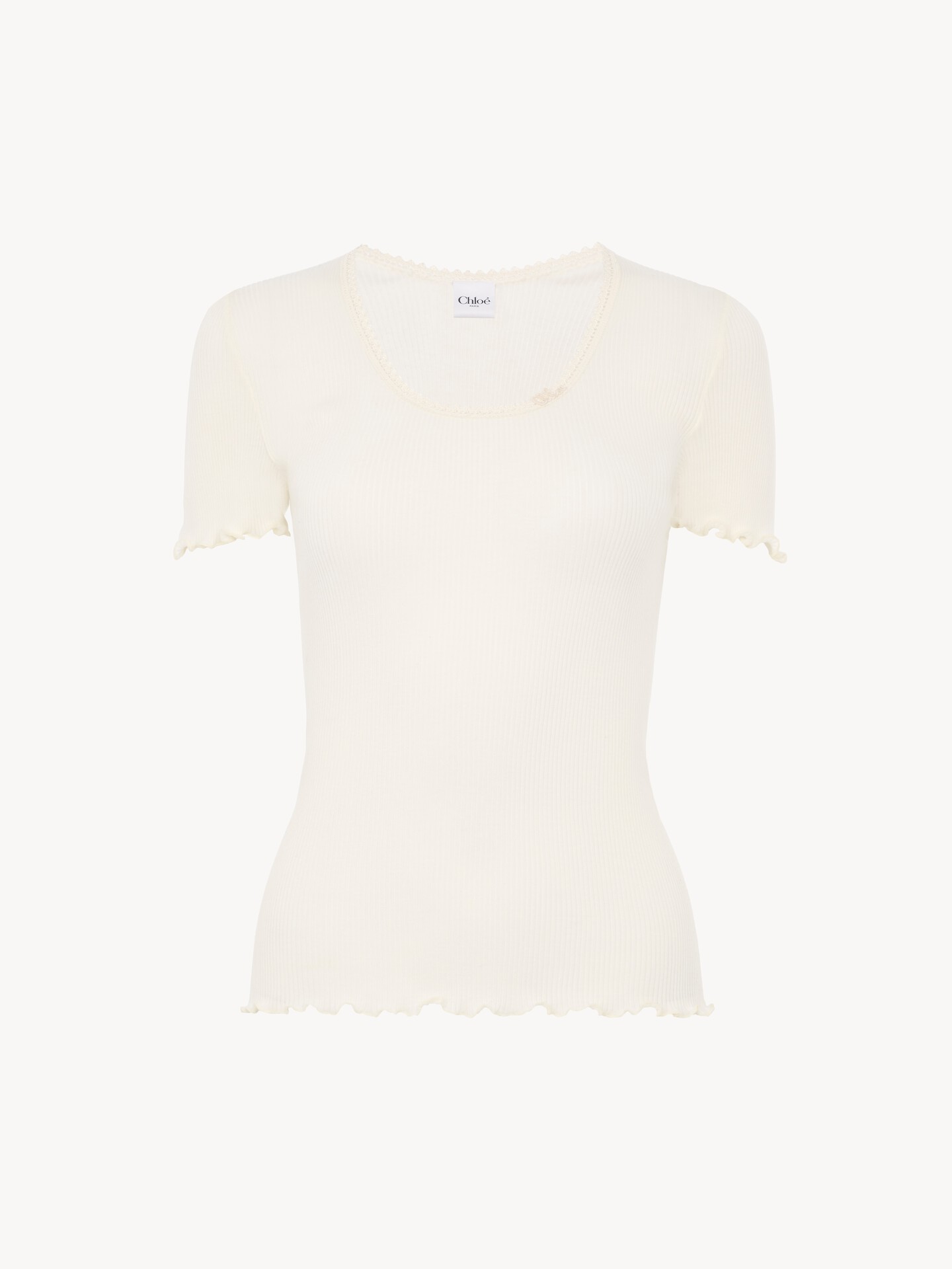 Scoop-neck fitted T-shirt in cotton & silk jersey - 2.0