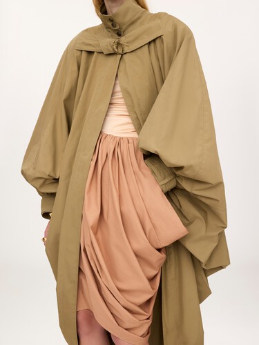 High-neck oversized cape coat in cotton poplin - 5