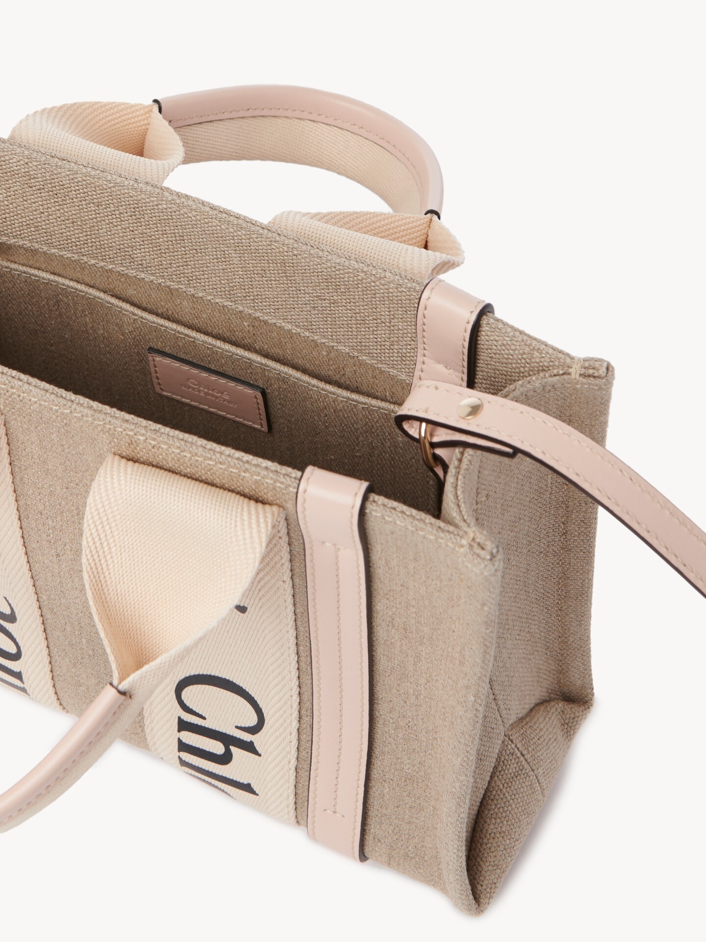 Small Woody tote bag in linen - 5.0