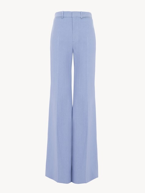 High-rise flared pants in linen cr&ecirc;pe