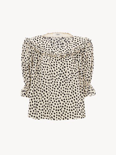 Puff-sleeve ruffle top in cr&ecirc;pe de chine - 2