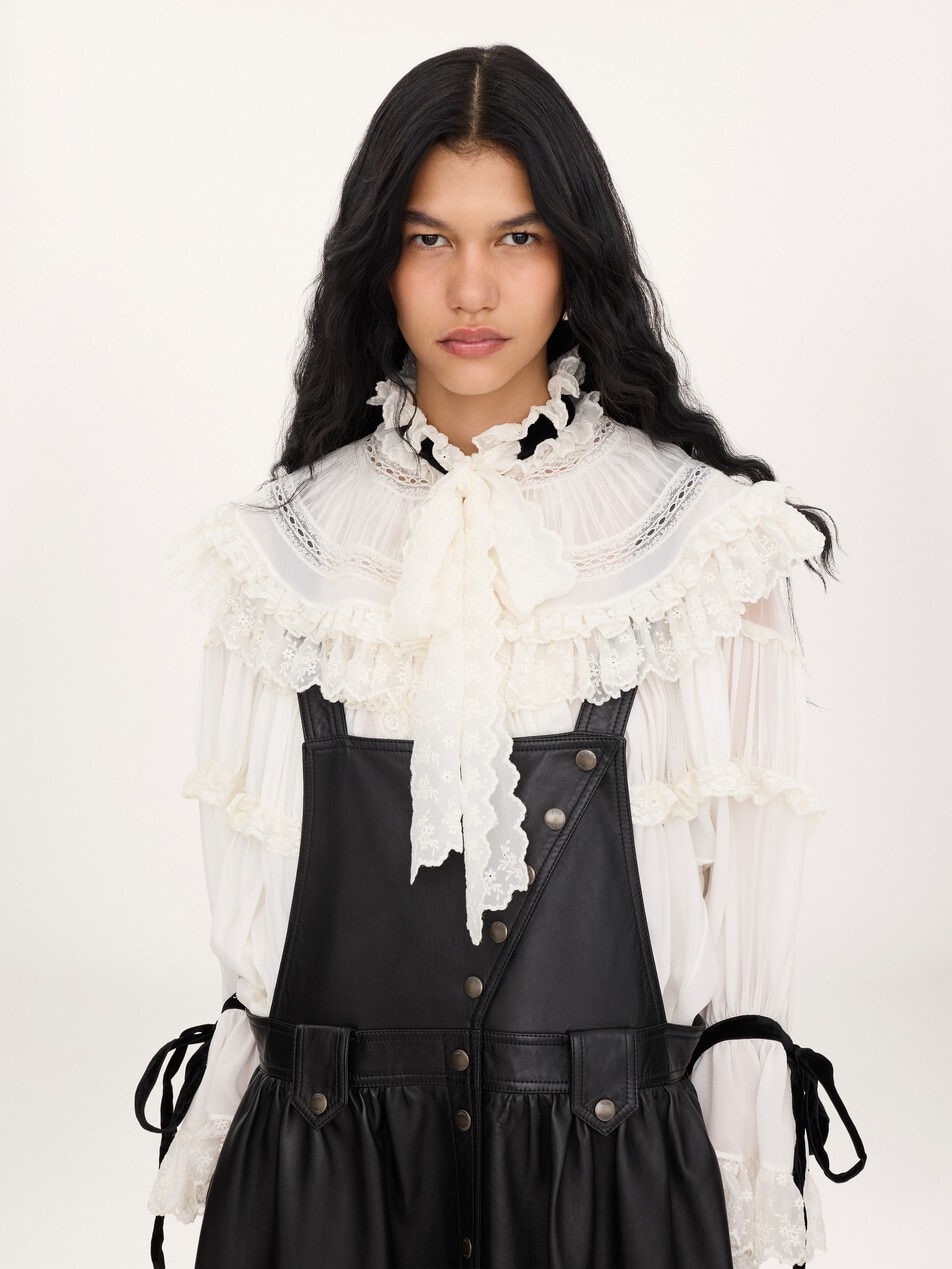 Apron midi dress in leather