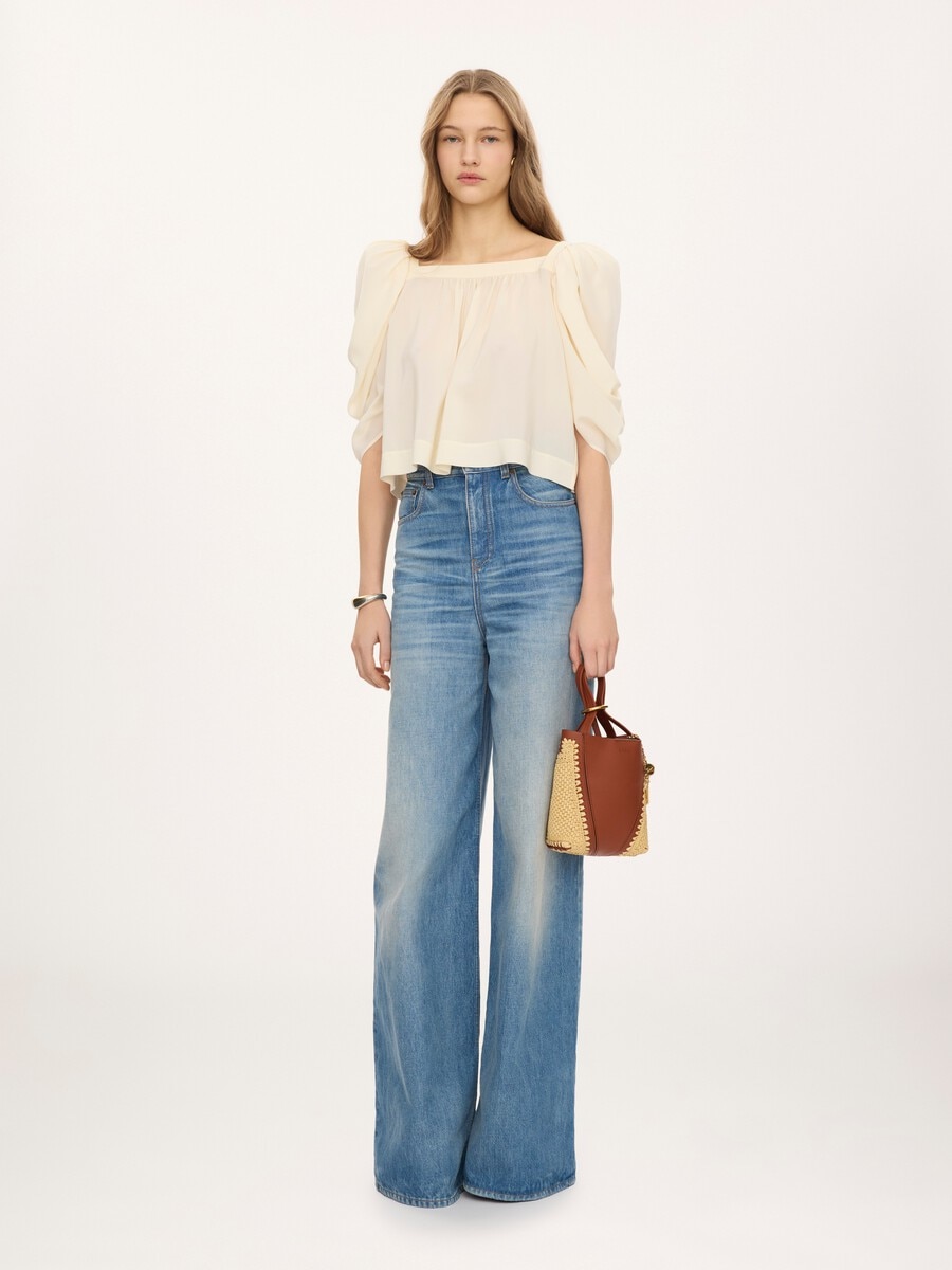 Small Chlo&eacute; Spin tote bag in raffia-effect & leather - 7