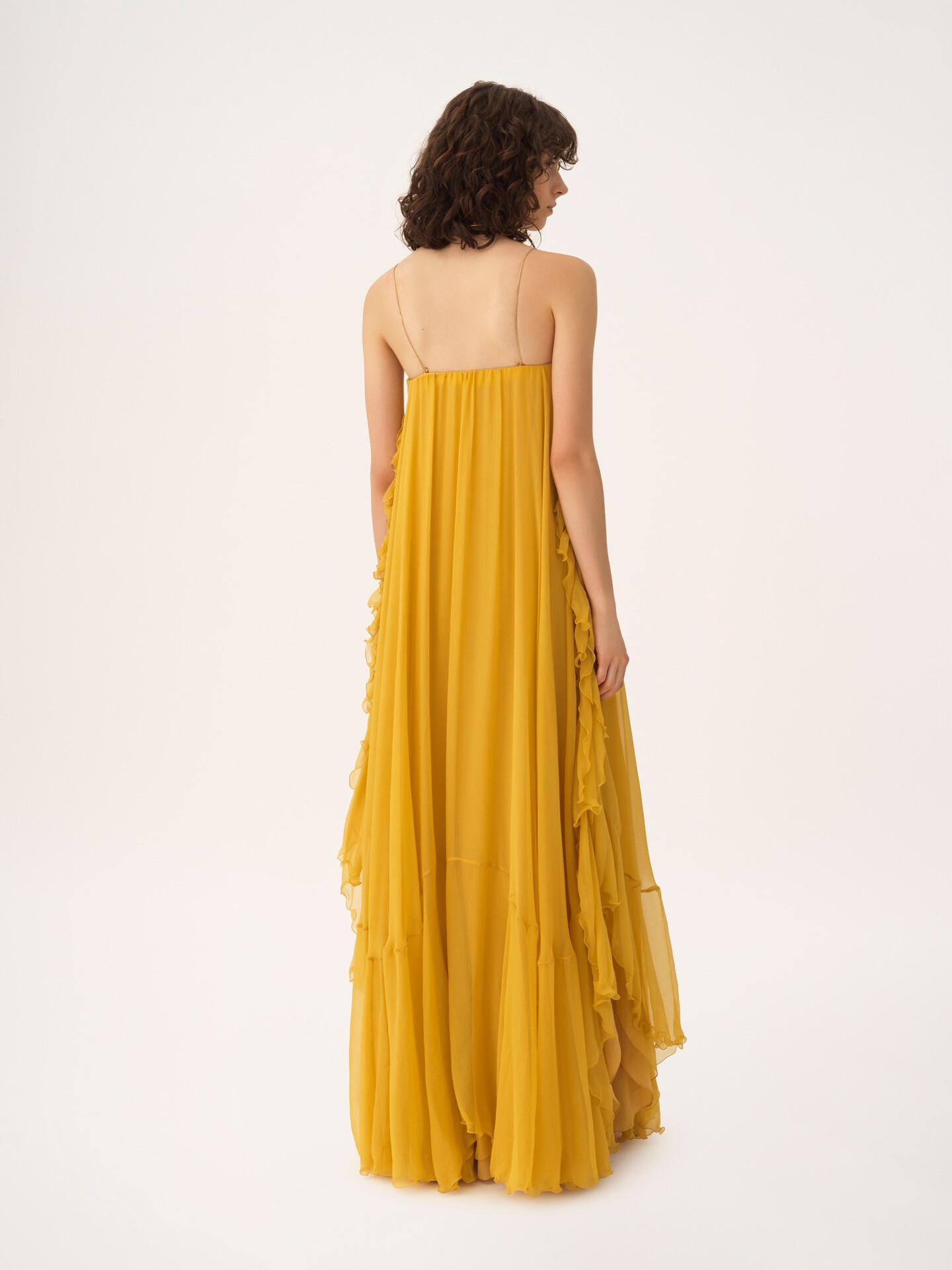 Sleeveless long dress in silk mousseline - 4.0