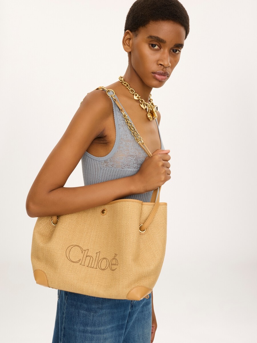Chlo&eacute; Clover double carry bag in raffia-effect fibers - 3