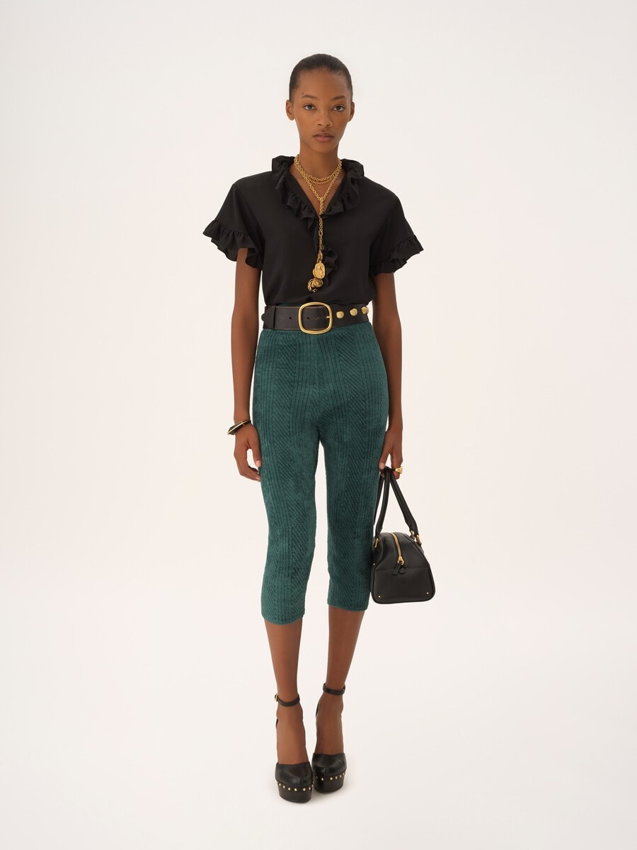 Short-sleeve ruffle top in cr&ecirc;pe de chine - 1