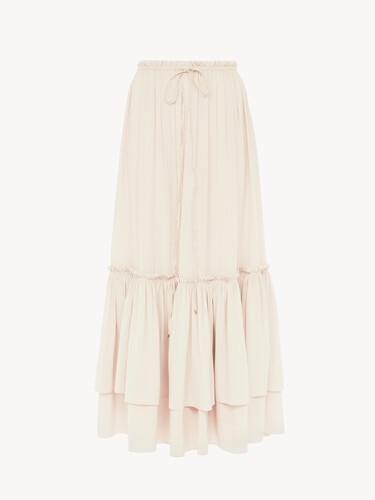 Ruffled long skirt in silk mousseline - 1