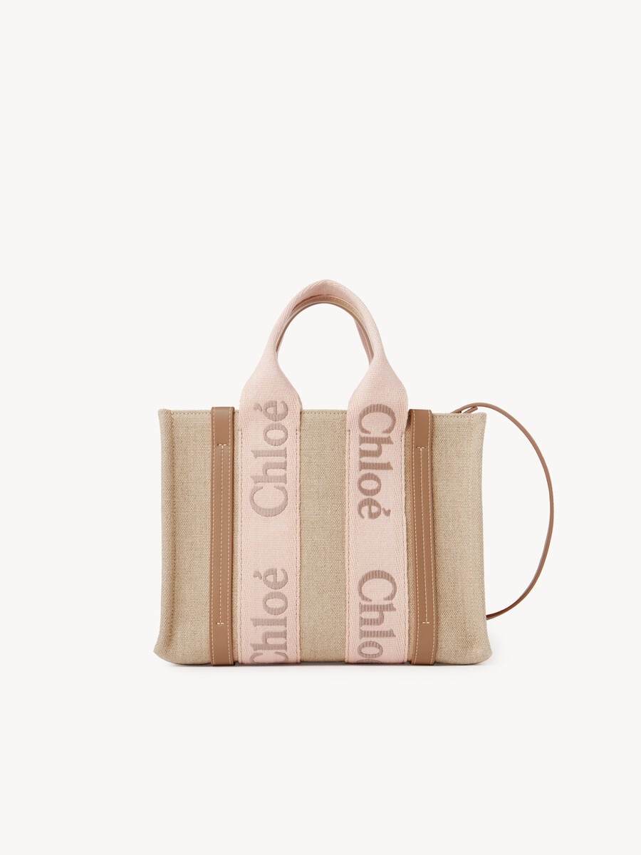 Small Woody tote bag in linen - 3
