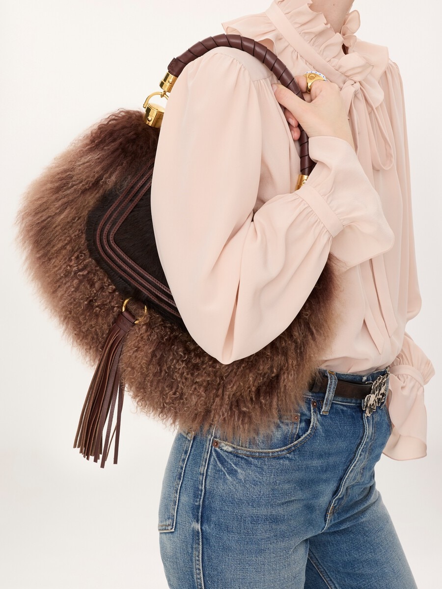 Small Marcie Foulard hobo bag in pony leather & shearling - 2