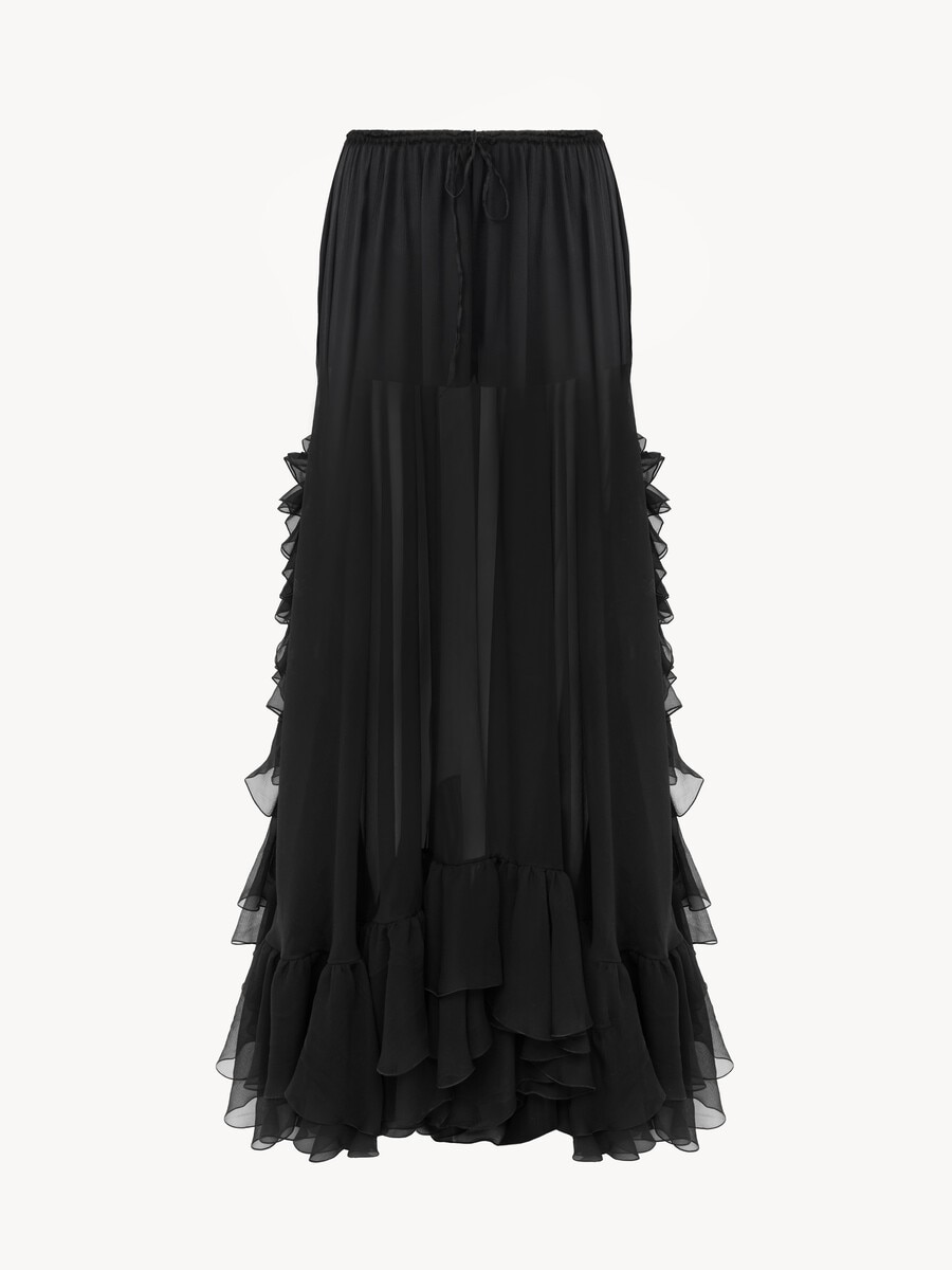 Ruffled long skirt in silk mousseline - 2
