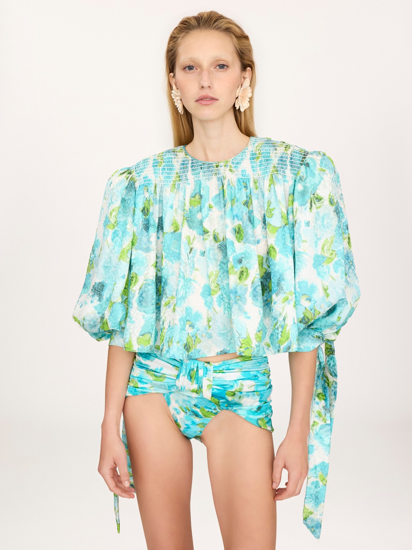 Top court fronc&eacute; en soie jacquard - 3.0