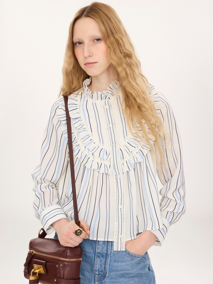 Ruffled blouse in silk jacquard & lace - 3