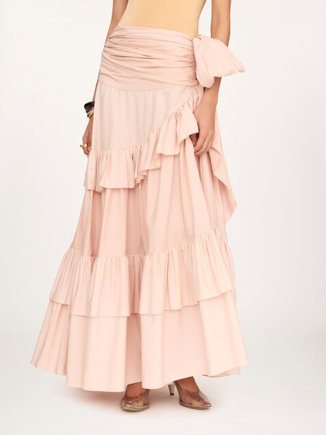 Ruffled long skirt in cotton poplin