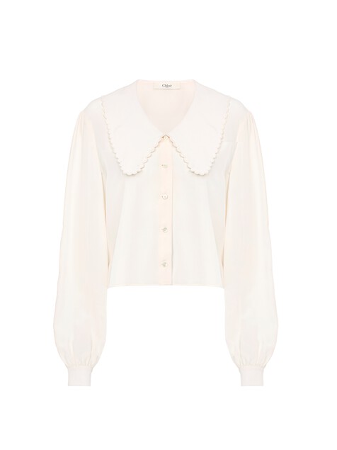 Puff-sleeve blouse in cr&ecirc;pe de chine