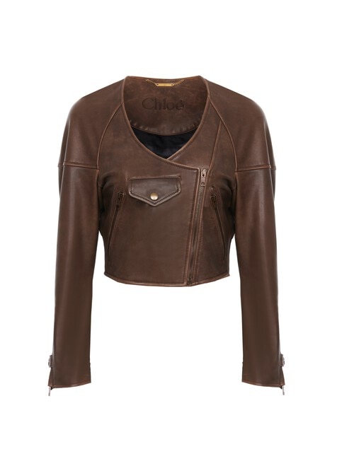 Cropped scoop-neck jacket in leather