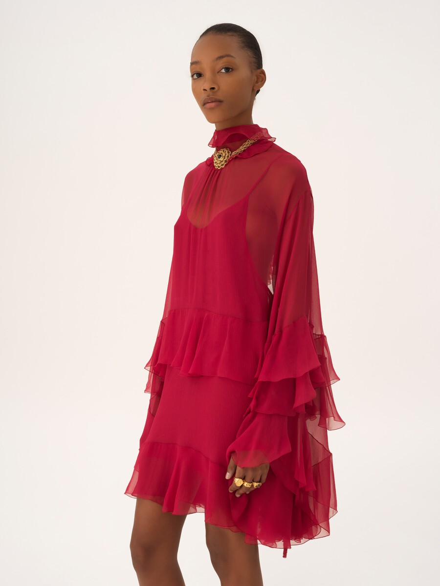 Ruffled mini dress in silk mousseline - 4