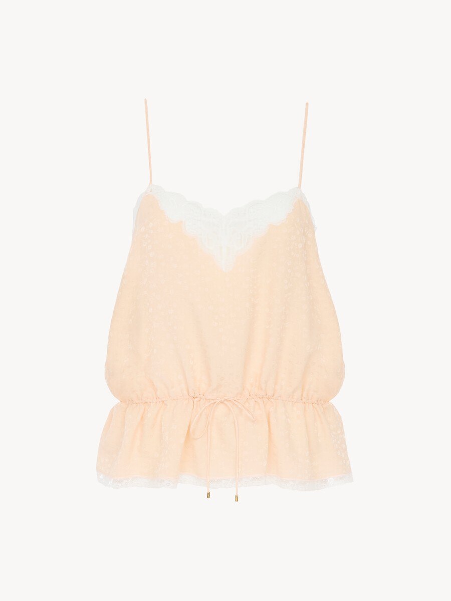 Camisole top in silk jacquard & lace - 2