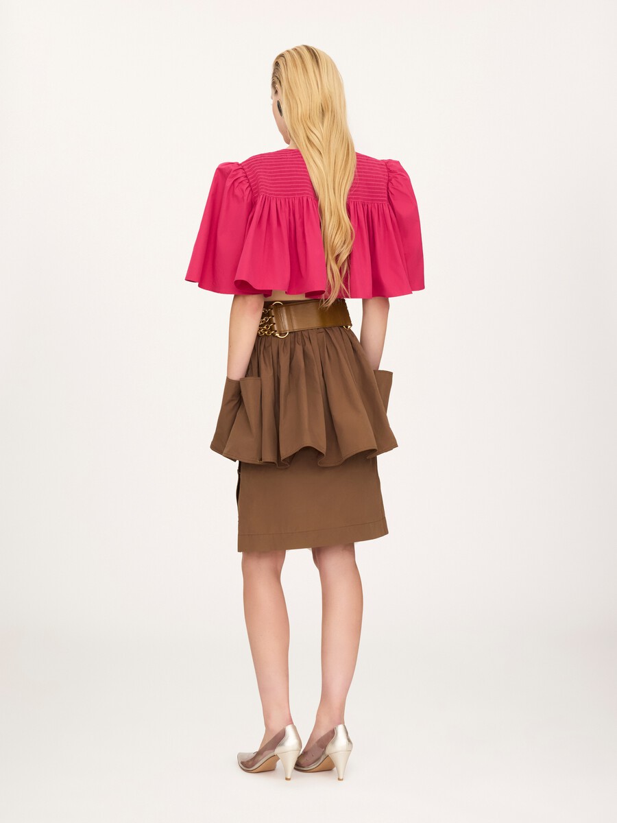 Layered knee-length skirt in cotton poplin - 5