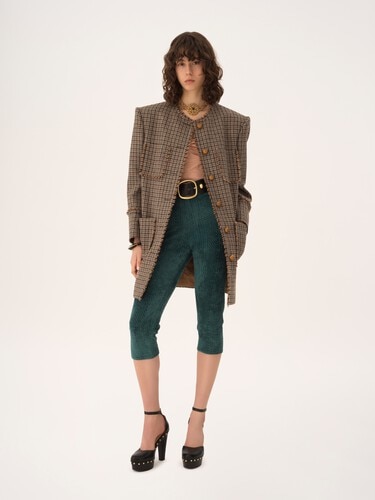 Single-breasted collarless coat in houndstooth wool - 3