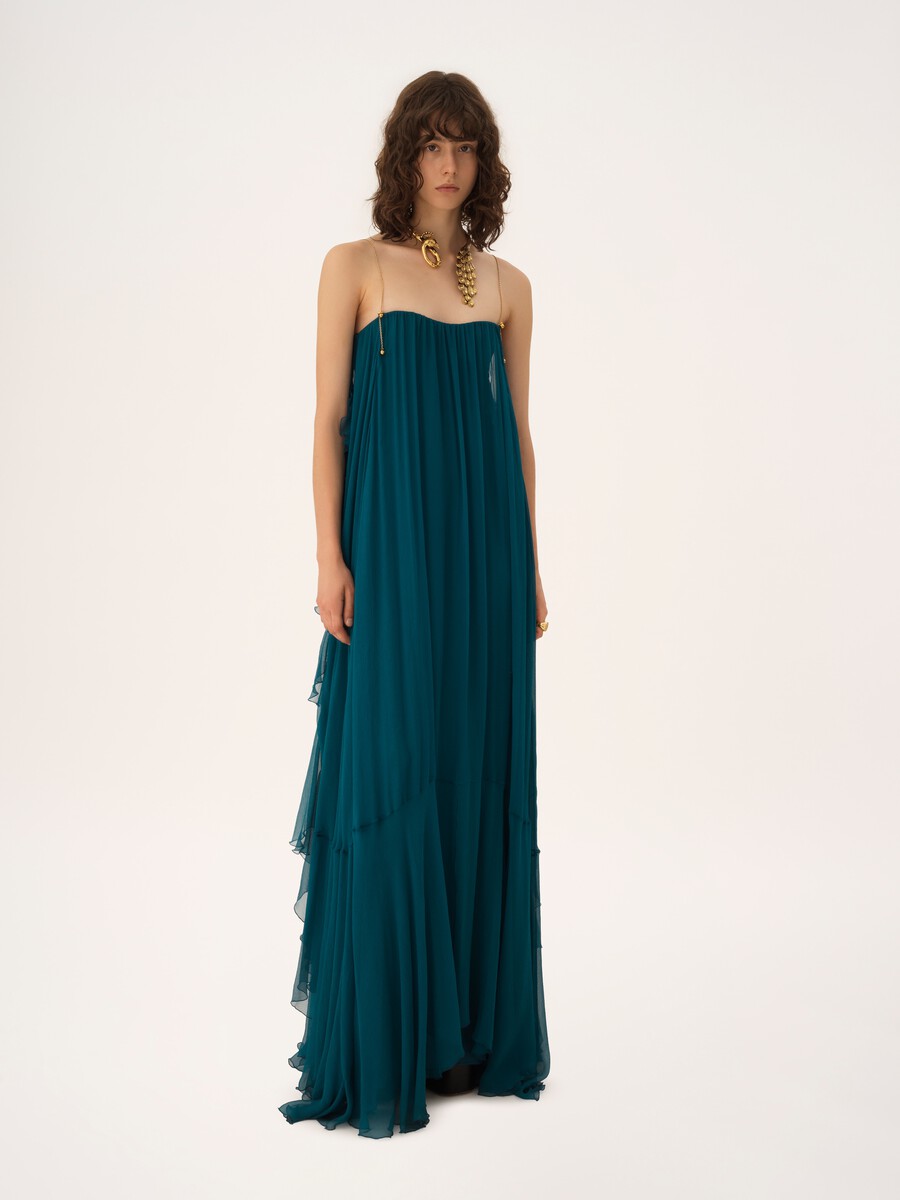 Sleeveless long dress in silk mousseline - 1